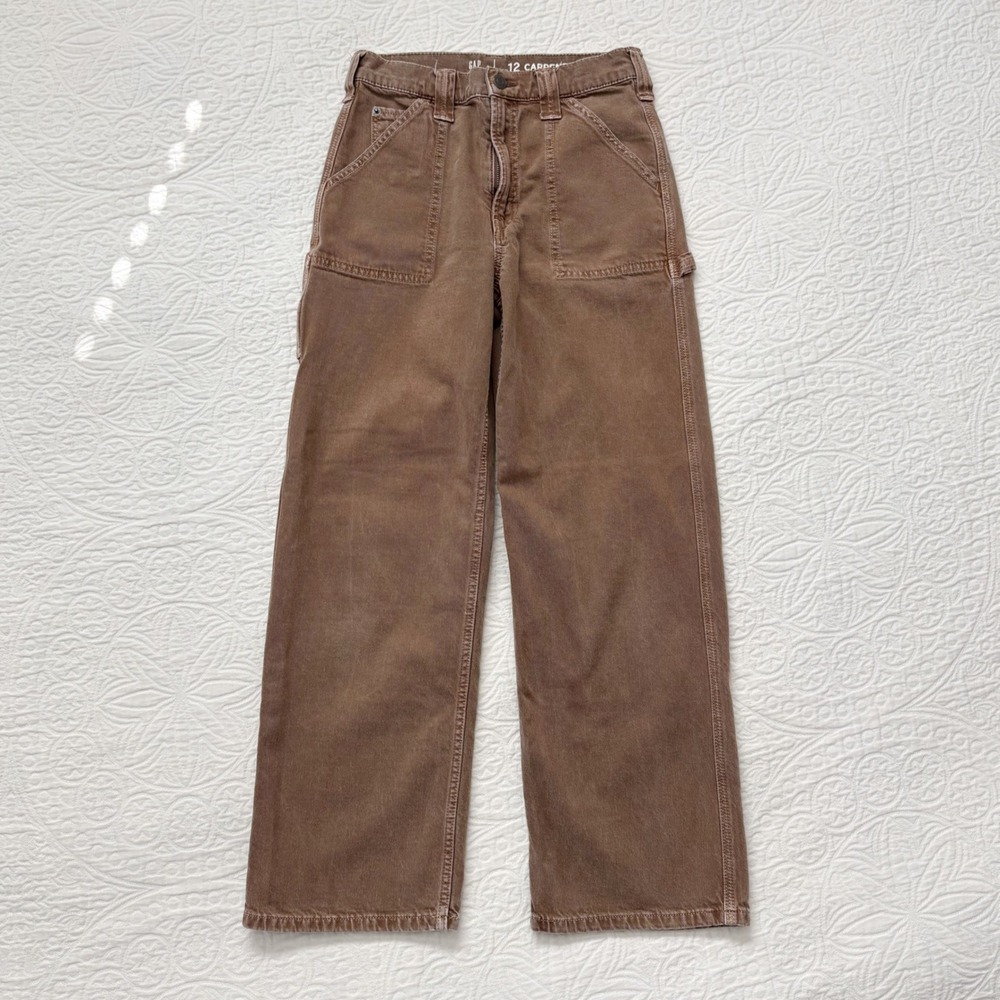 Gap Teen Girls High Waisted Straight Leg Carpenter Pants, Brown Sz 12